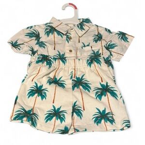 Grayson Mini Kids Palm Tree Print Button Down Shirt with shorts